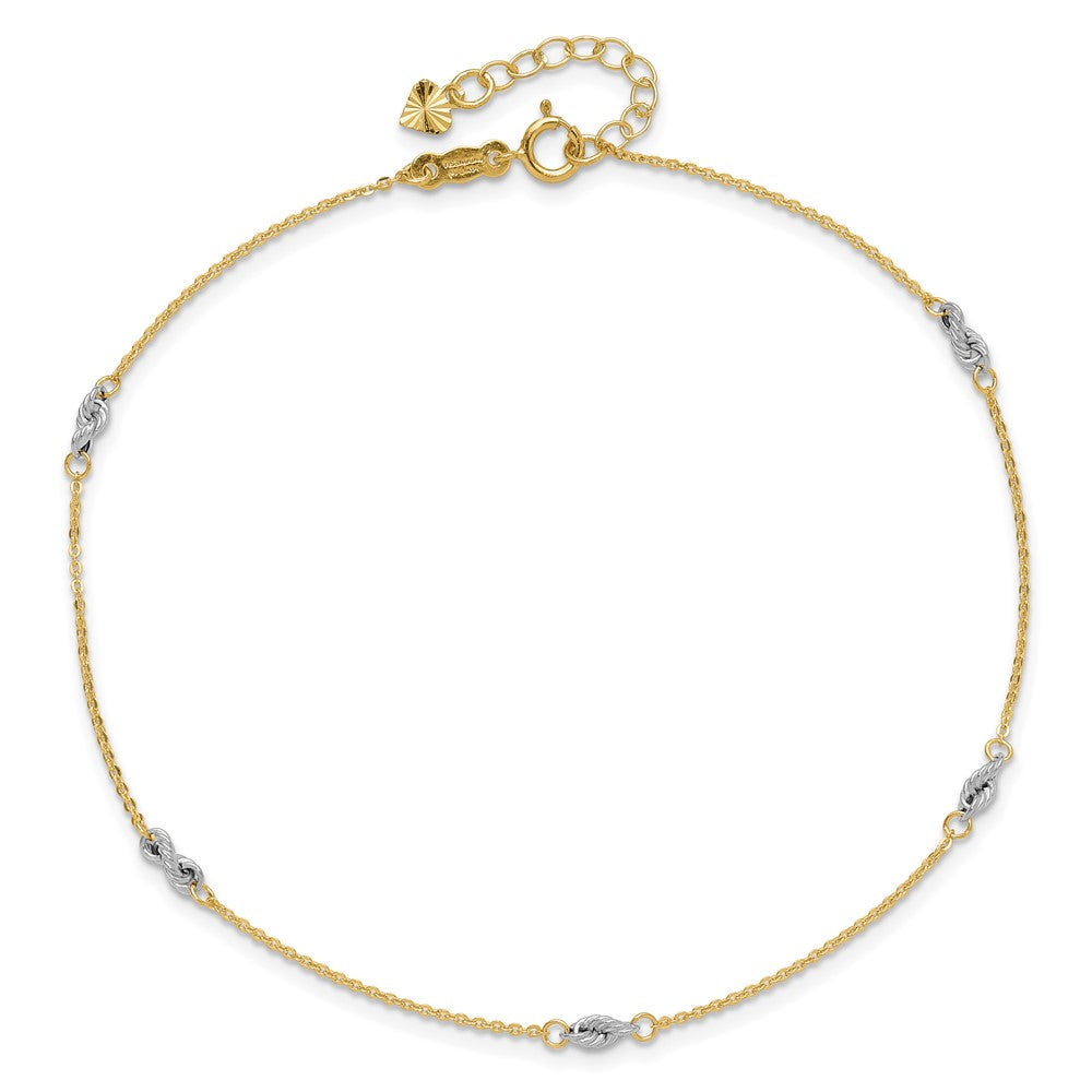 14K Two-Tone Fancy 9in Plus 1in Ext Anklet