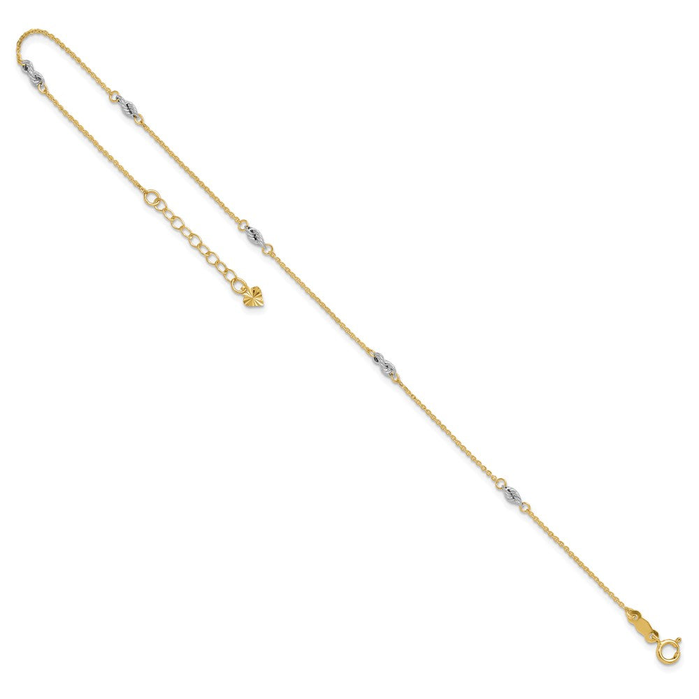 14K Two-Tone Fancy 9in Plus 1in Ext Anklet