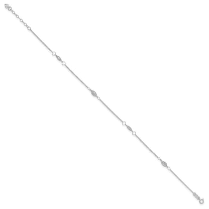14K White Gold Diamond-Cut Puffed Beads 9in Plus1in Ext Anklet