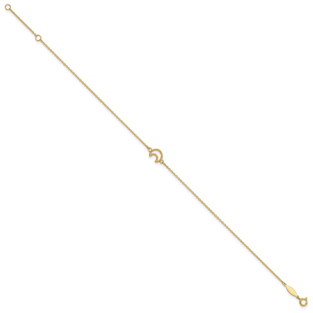 14K Yellow Gold Gold Textured and Polished Moon 9in Plus 1in Ext. Anklet