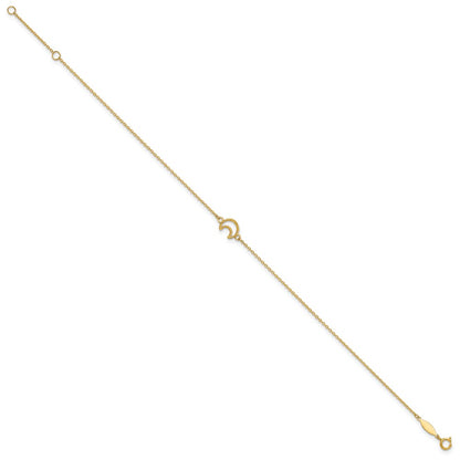 14K Yellow Gold Gold Textured and Polished Moon 9in Plus 1in Ext. Anklet