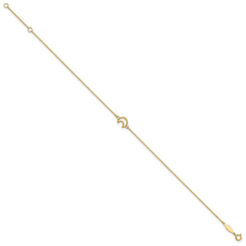 14K Yellow Gold Gold Textured and Polished Moon 9in Plus 1in Ext. Anklet