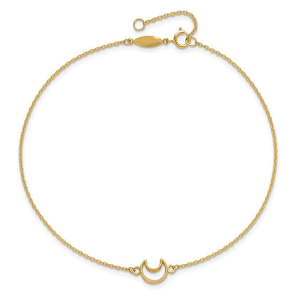 14K Yellow Gold Gold Textured and Polished Moon 9in Plus 1in Ext. Anklet