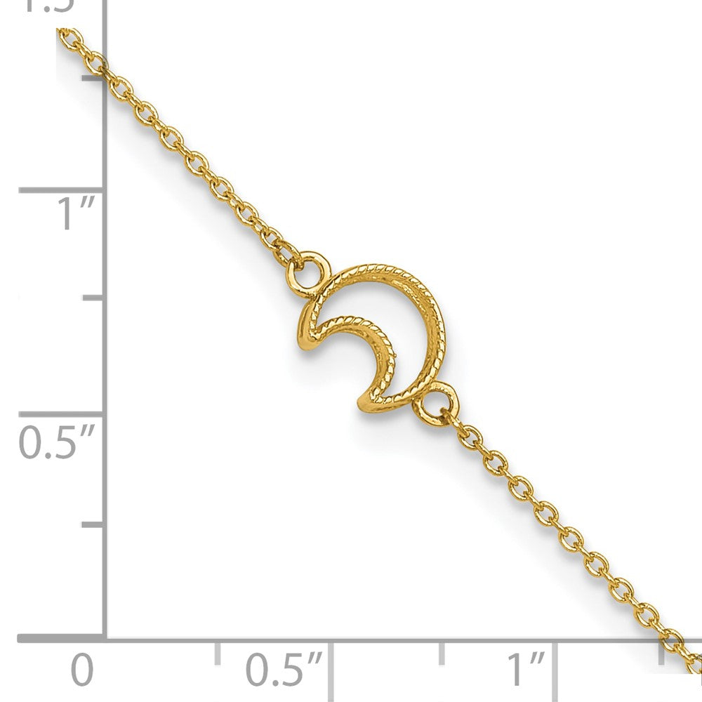 14K Yellow Gold Gold Textured and Polished Moon 9in Plus 1in Ext. Anklet