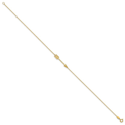 14K Yellow Gold Polished Arrow 10in Plus 1in Ext. Anklet