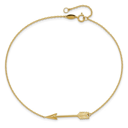14K Yellow Gold Polished Arrow 10in Plus 1in Ext. Anklet