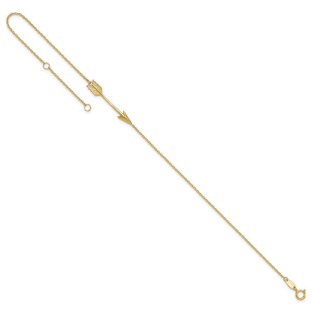 14K Yellow Gold Polished Arrow 10in Plus 1in Ext. Anklet