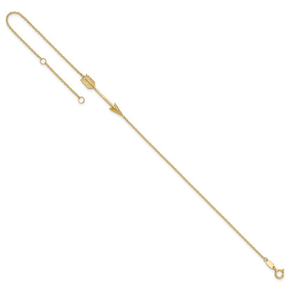 14K Yellow Gold Polished Arrow 10in Plus 1in Ext. Anklet