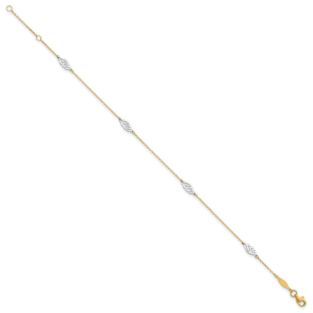 14K Two-Tone Diamond-Cut Polished Leaf 9in Plus 1in Ext. Anklet