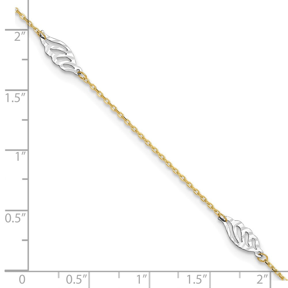 14K Two-Tone Diamond-Cut Polished Leaf 9in Plus 1in Ext. Anklet