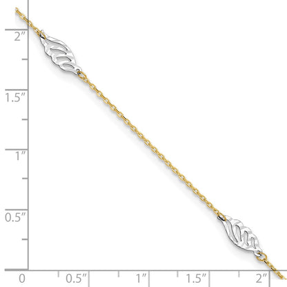 14K Two-Tone Diamond-Cut Polished Leaf 9in Plus 1in Ext. Anklet
