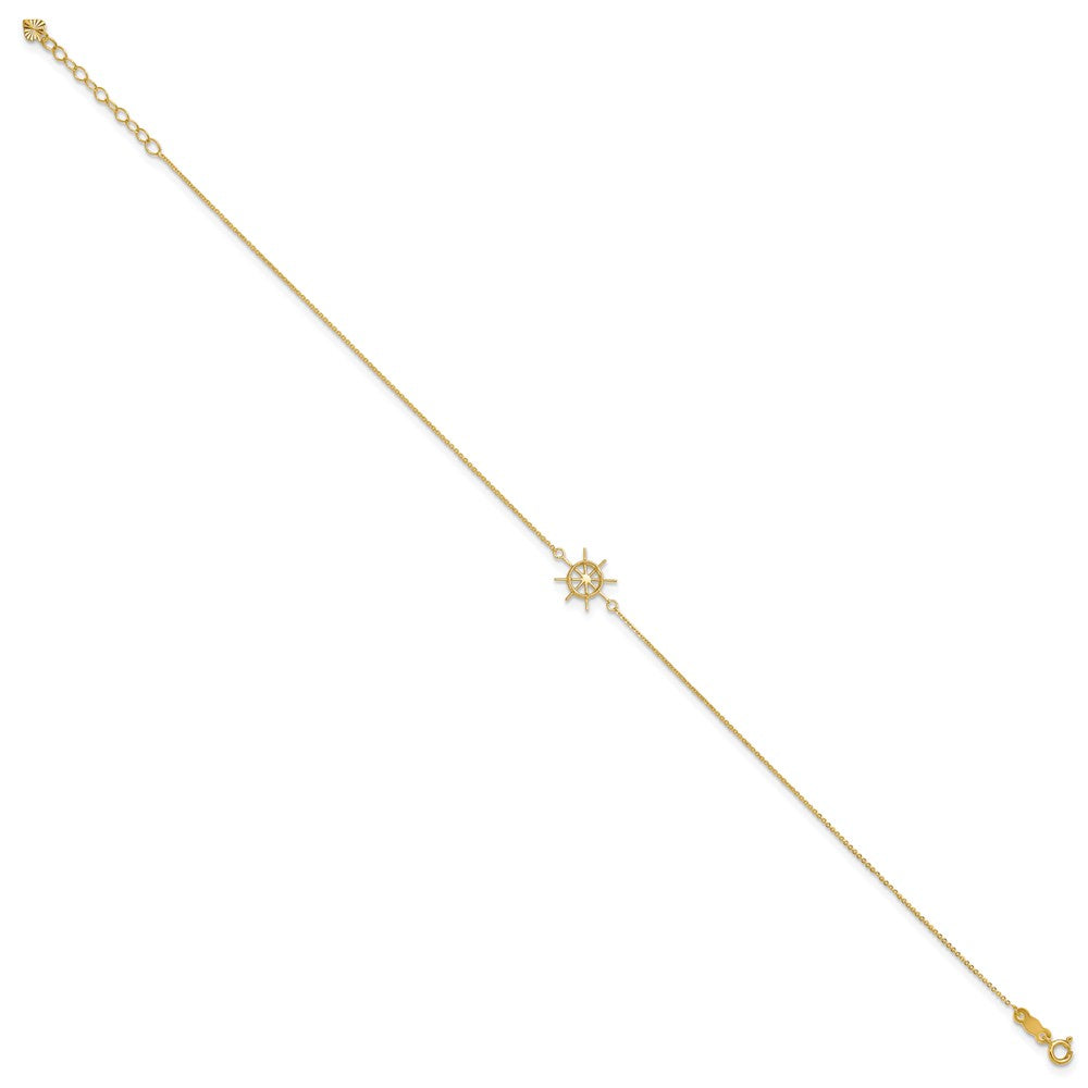 14K Yellow Gold Polished Captains Wheel 9in Plus 1in. Ext. Anklet