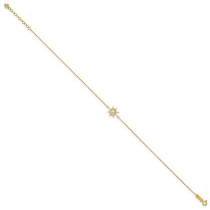 14K Yellow Gold Polished Captains Wheel 9in Plus 1in. Ext. Anklet