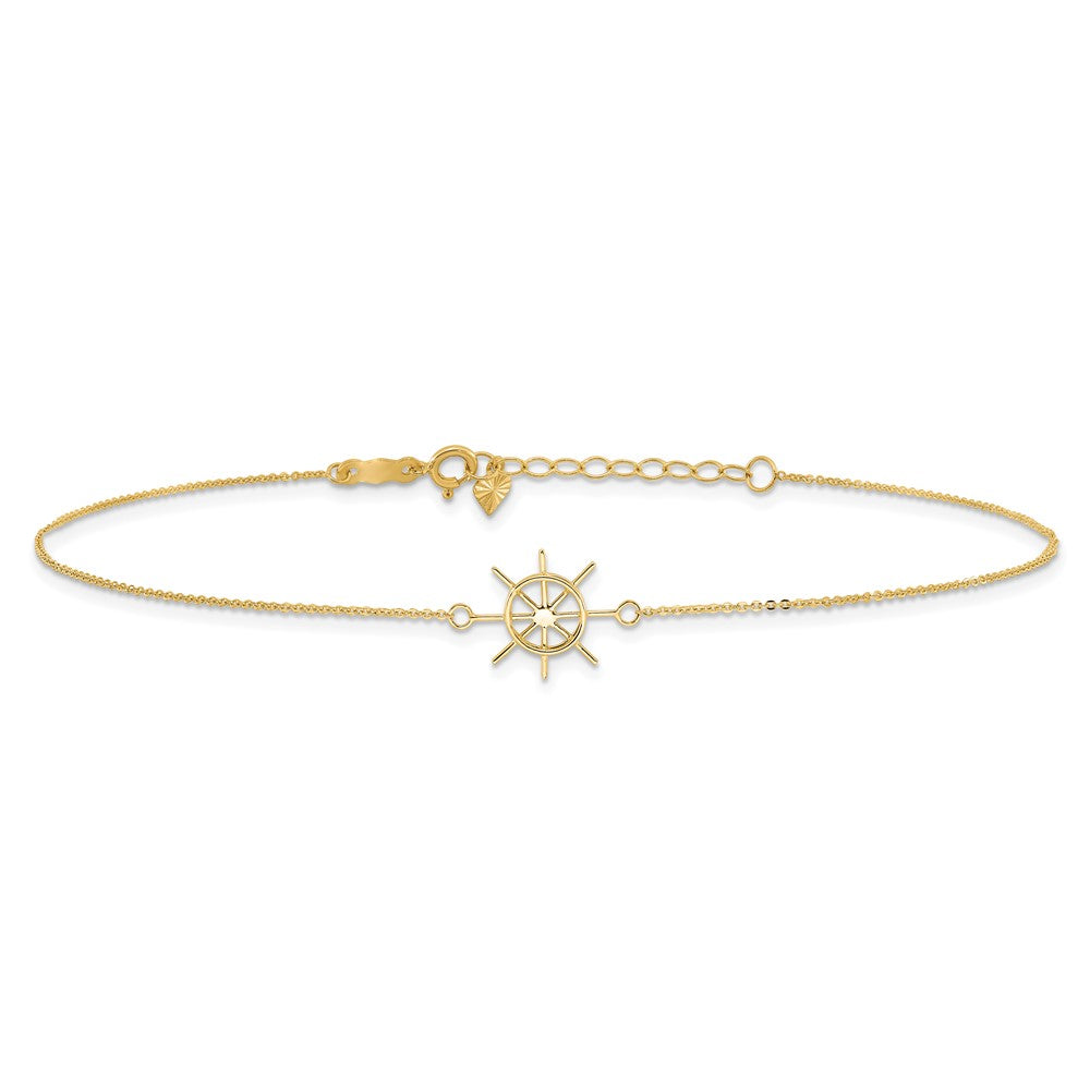 14K Yellow Gold Polished Captains Wheel 9in Plus 1in. Ext. Anklet