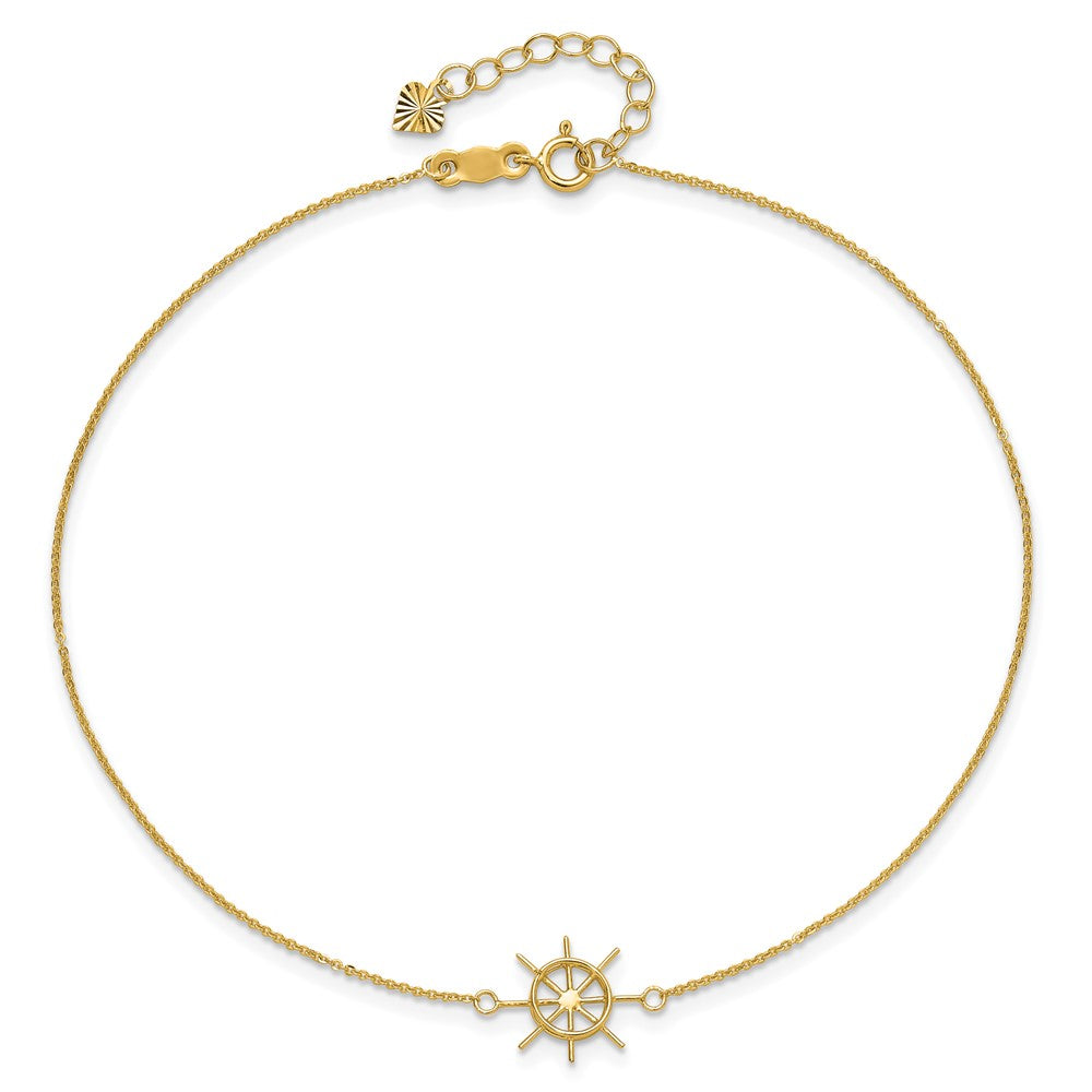 14K Yellow Gold Polished Captains Wheel 9in Plus 1in. Ext. Anklet