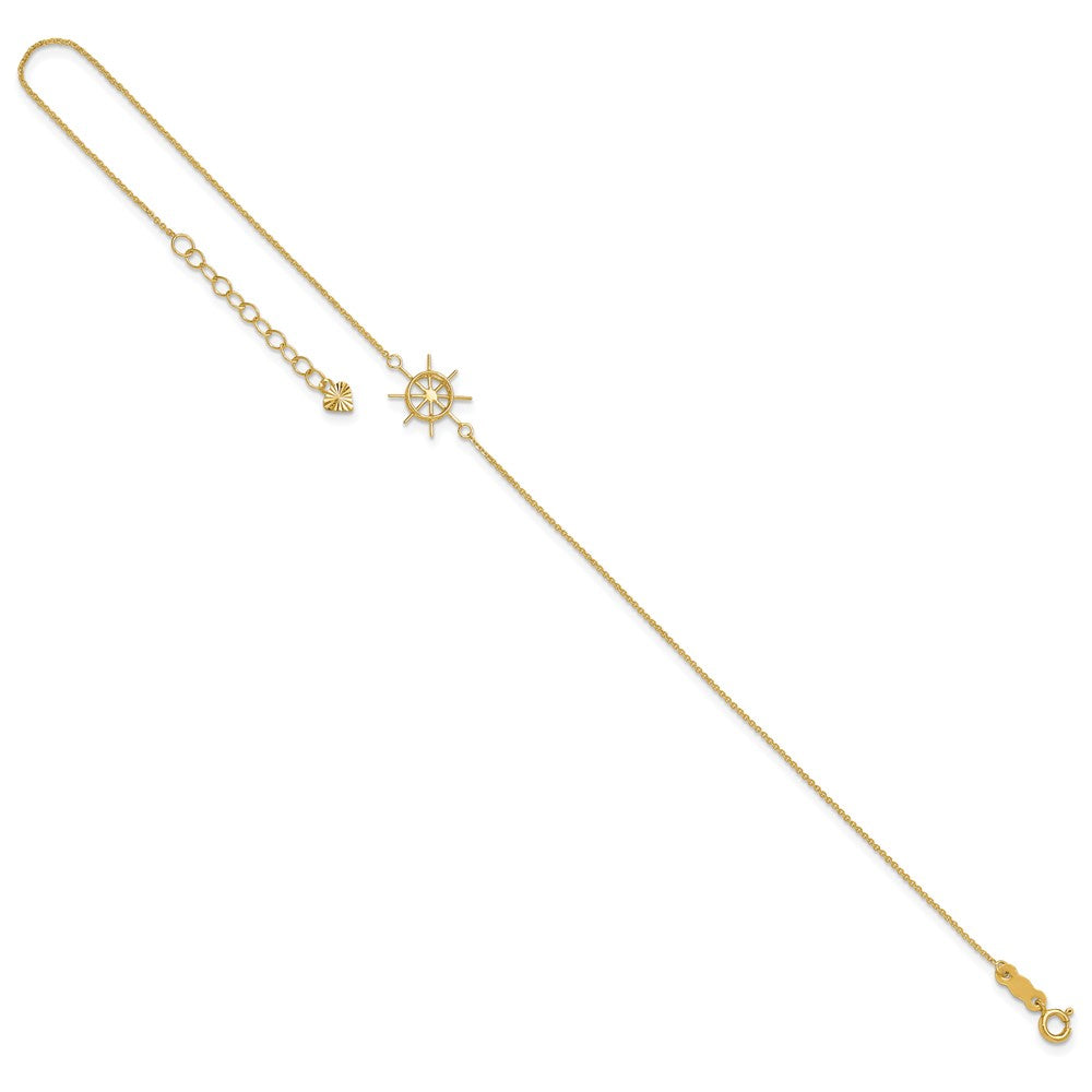 14K Yellow Gold Polished Captains Wheel 9in Plus 1in. Ext. Anklet