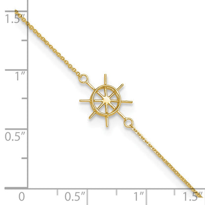 14K Yellow Gold Polished Captains Wheel 9in Plus 1in. Ext. Anklet