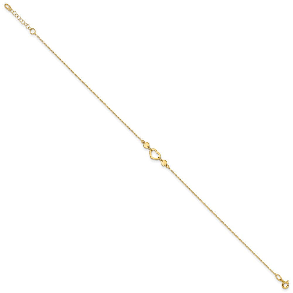14K Yellow Gold Polished Heart with 10in Plus .75in Ext. Anklet