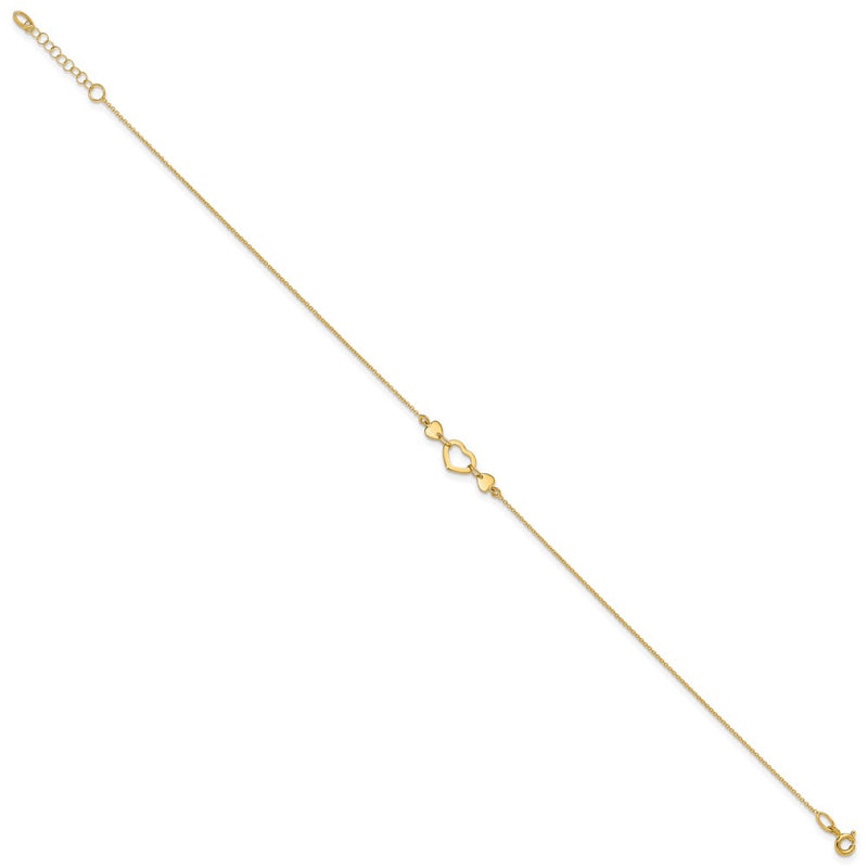 14K Yellow Gold Polished Heart with 10in Plus .75in Ext. Anklet