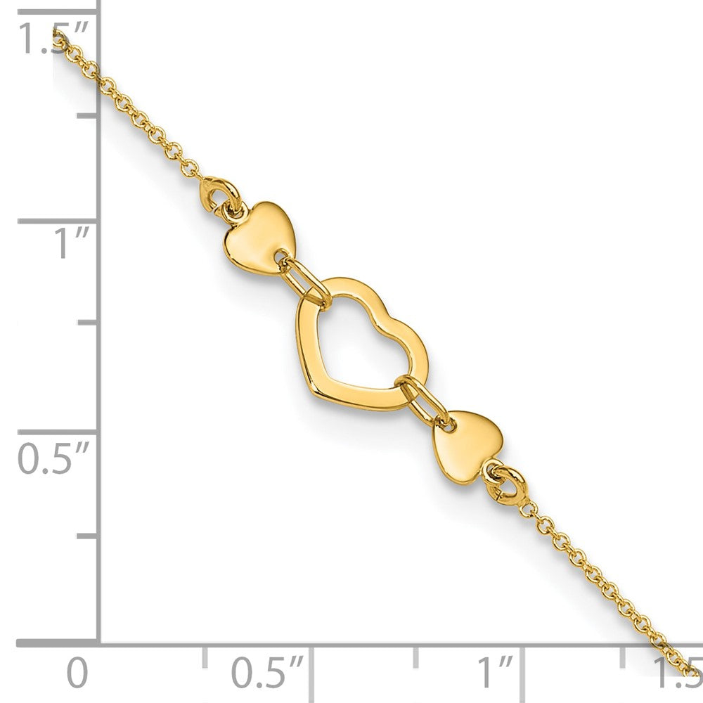 14K Yellow Gold Polished Heart with 10in Plus .75in Ext. Anklet