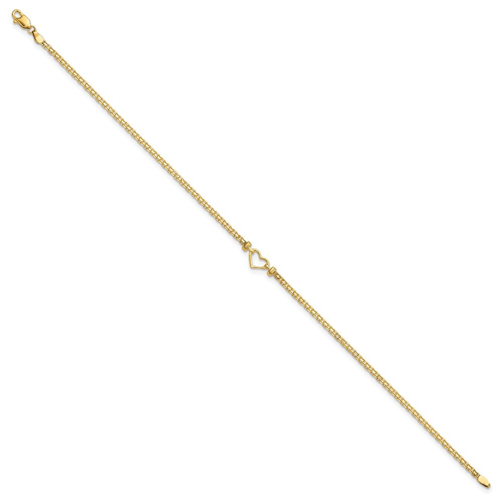 14K Yellow Gold Polished Open-Heart Chain Anklet