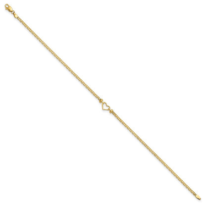 14K Yellow Gold Polished Open-Heart Chain Anklet