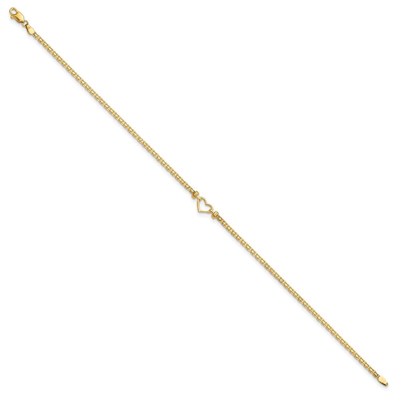 14K Yellow Gold Polished Open-Heart Chain Anklet