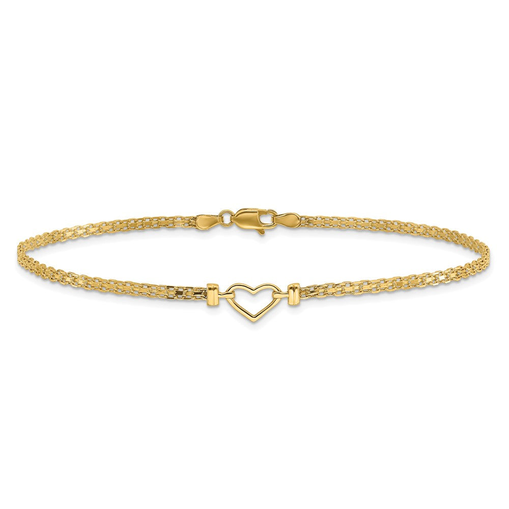 14K Yellow Gold Polished Open-Heart Chain Anklet
