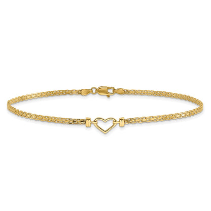14K Yellow Gold Polished Open-Heart Chain Anklet