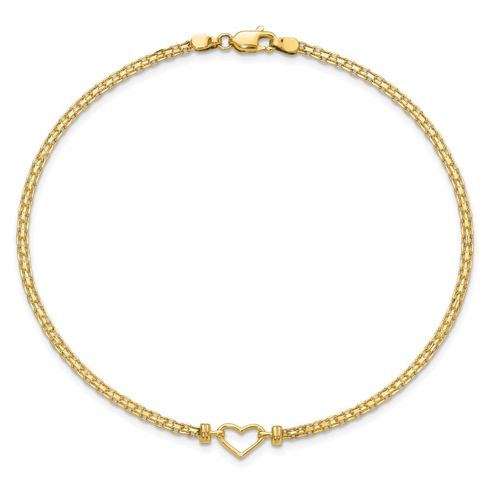 14K Yellow Gold Polished Open-Heart Chain Anklet