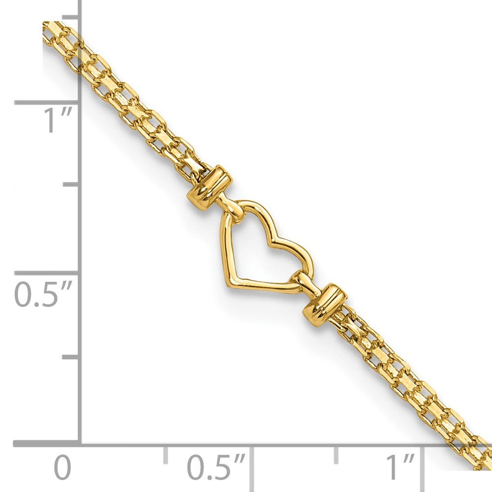 14K Yellow Gold Polished Open-Heart Chain Anklet