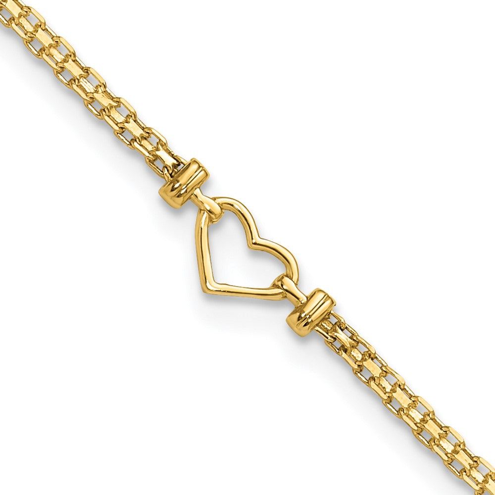 14K Yellow Gold Polished Open-Heart Chain Anklet