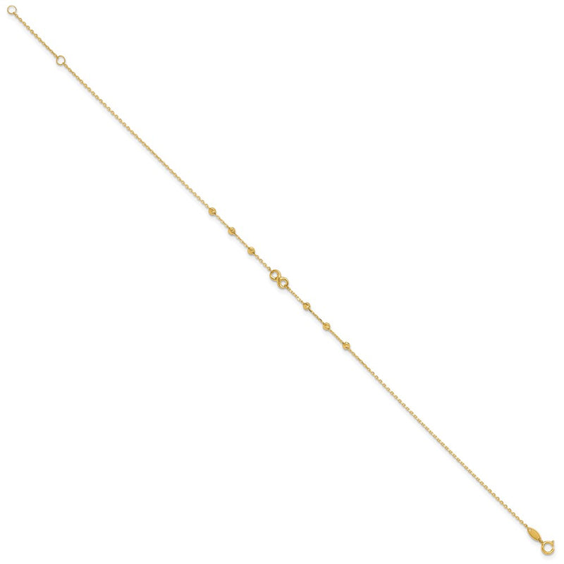 14K Yellow Gold Infinity Symbol 10in Plus 1in Ext. Anklet