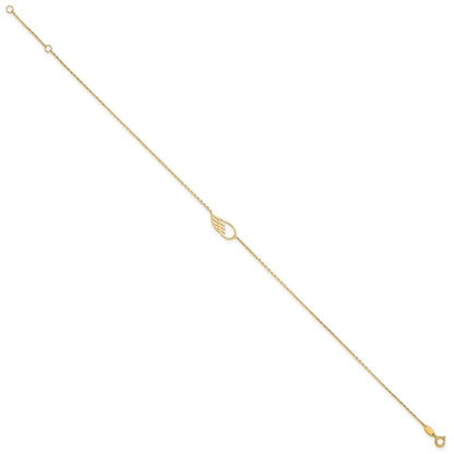14K Yellow Gold Wing 10in Plus 1in Ext. Anklet