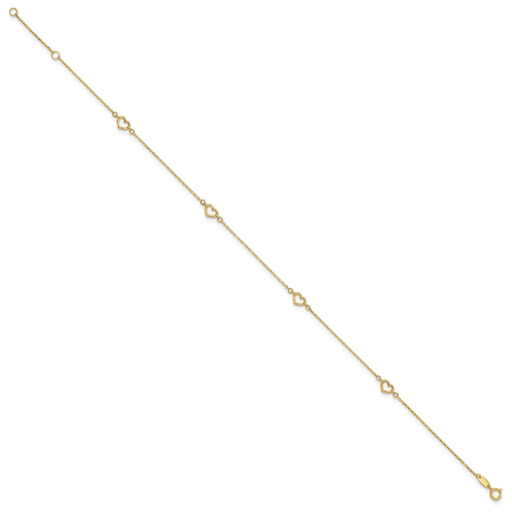 14K Yellow Gold Heart 10in Plus 1in Ext. Anklet