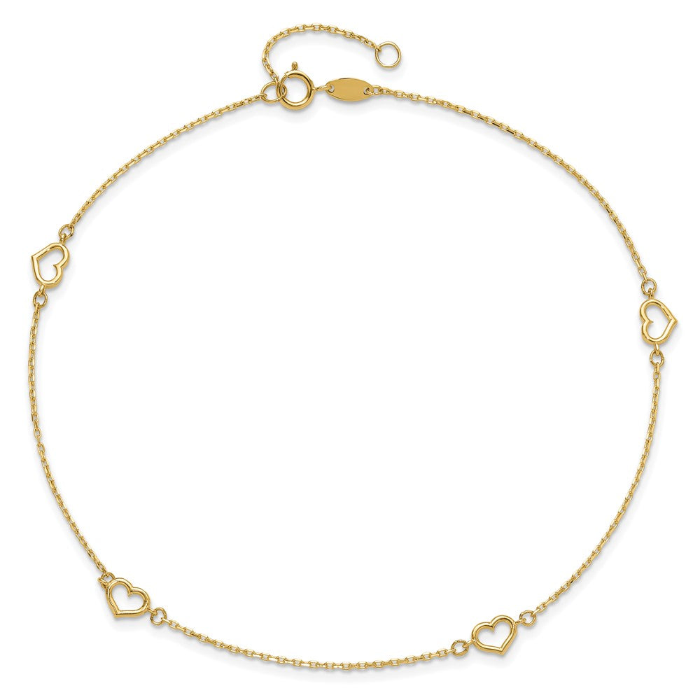 14K Yellow Gold Heart 10in Plus 1in Ext. Anklet