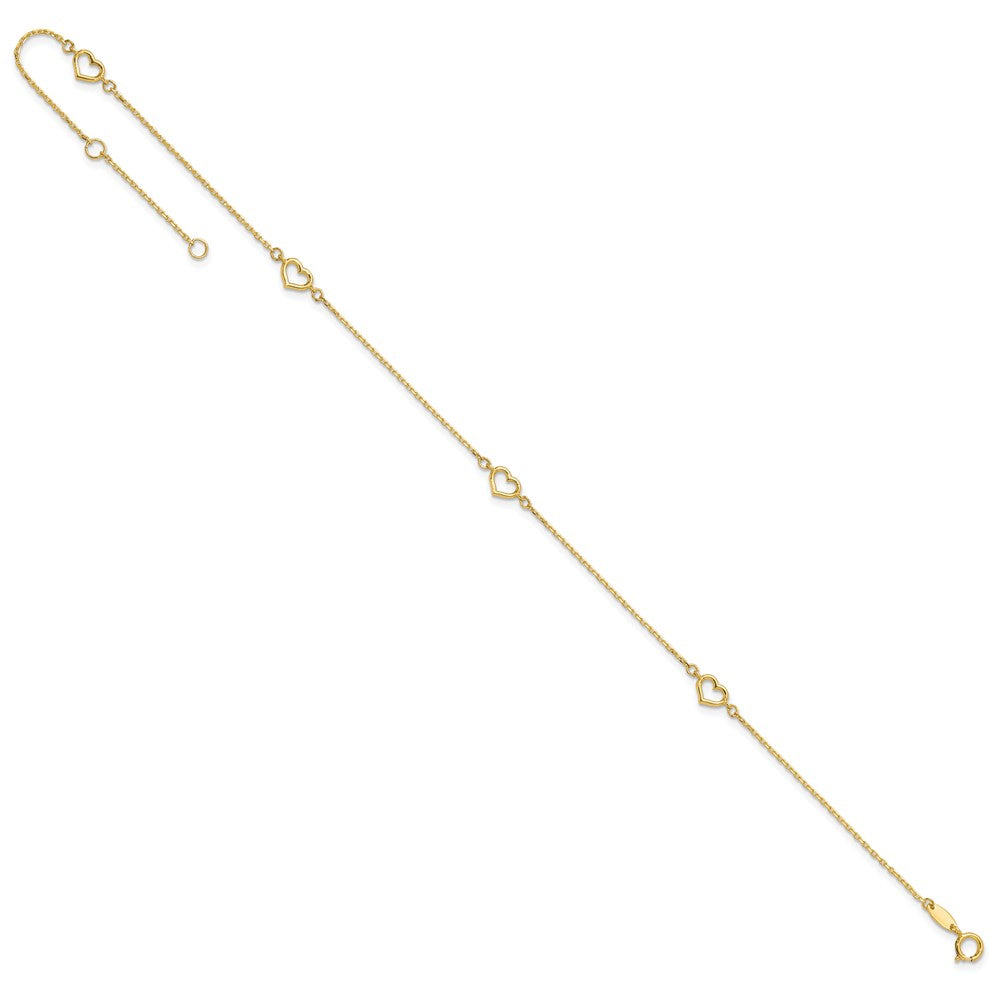 14K Yellow Gold Heart 10in Plus 1in Ext. Anklet