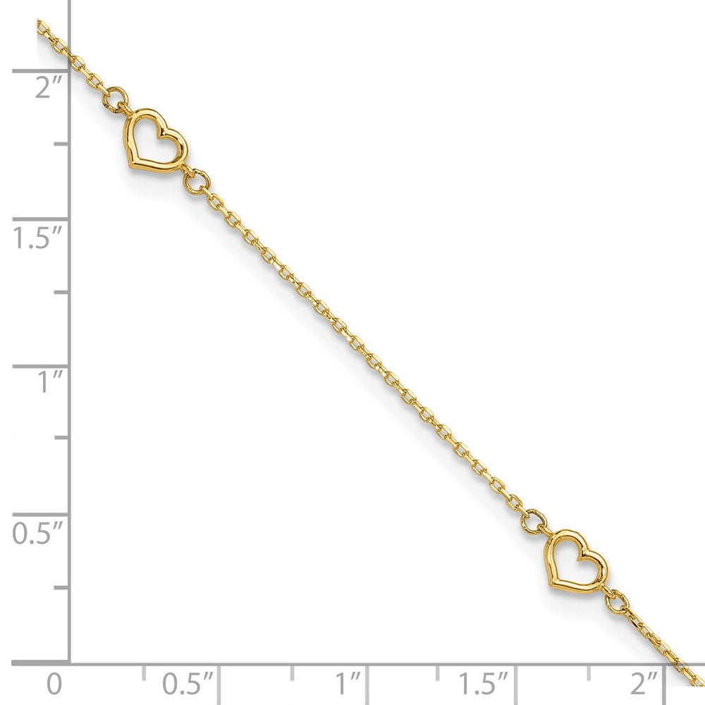 14K Yellow Gold Heart 10in Plus 1in Ext. Anklet
