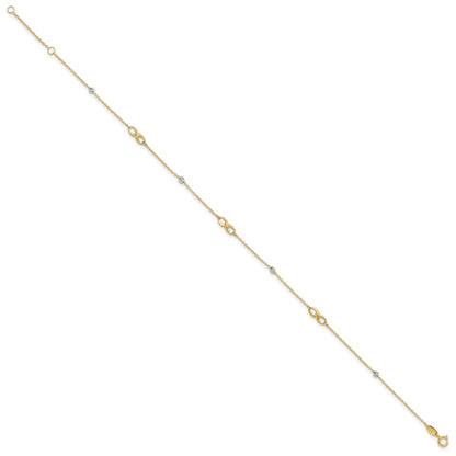 14K Two-Tone Diamond-Cut Beads and Infinity 10in Plus 1in Ext. Anklet