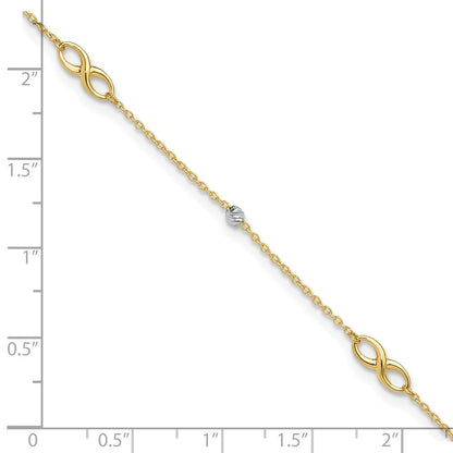 14K Two-Tone Diamond-Cut Beads and Infinity 10in Plus 1in Ext. Anklet