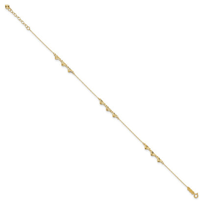 14K Yellow Gold Diamond-Cut Hearts 9in Plus 1in Ext Anklet