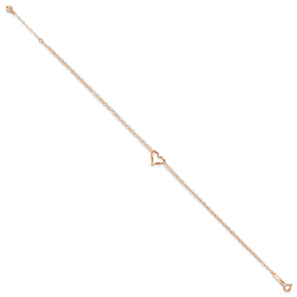 14K Rose Gold Double Strand Heart 9in Plus 1in Ext Anklet