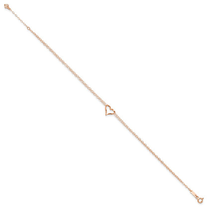 14K Rose Gold Double Strand Heart 9in Plus 1in Ext Anklet