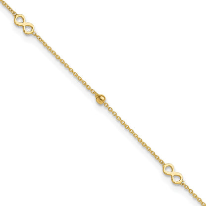 14K Yellow Gold Polished Infinity 9in Plus 1in Ext Anklet