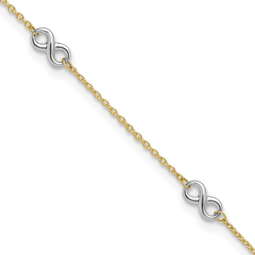 14K Yellow Gold Two-Tone Polished Infinity 10in Plus 1 in Ext. Anklet