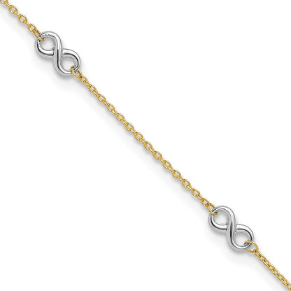 14K Yellow Gold Two-Tone Polished Infinity 10in Plus 1 in Ext. Anklet