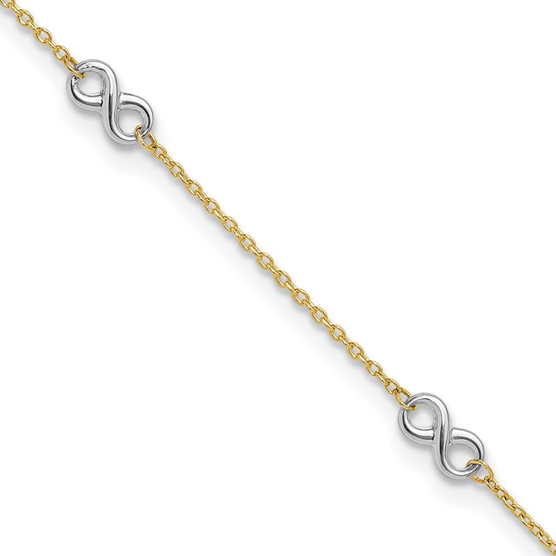 14K Yellow Gold Two-Tone Polished Infinity 10in Plus 1 in Ext. Anklet