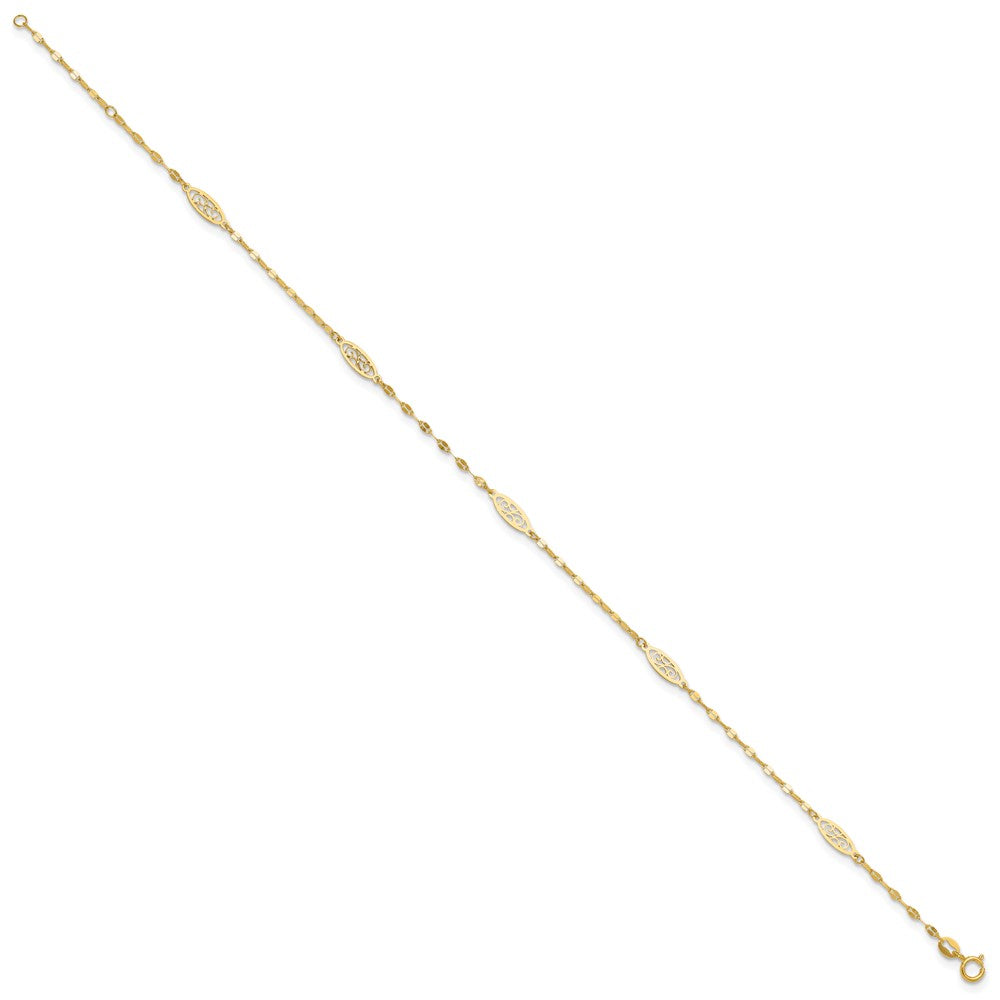 14K Yellow Gold Polished Fancy Filigree Link 9in Plus 1 in Ext. Anklet