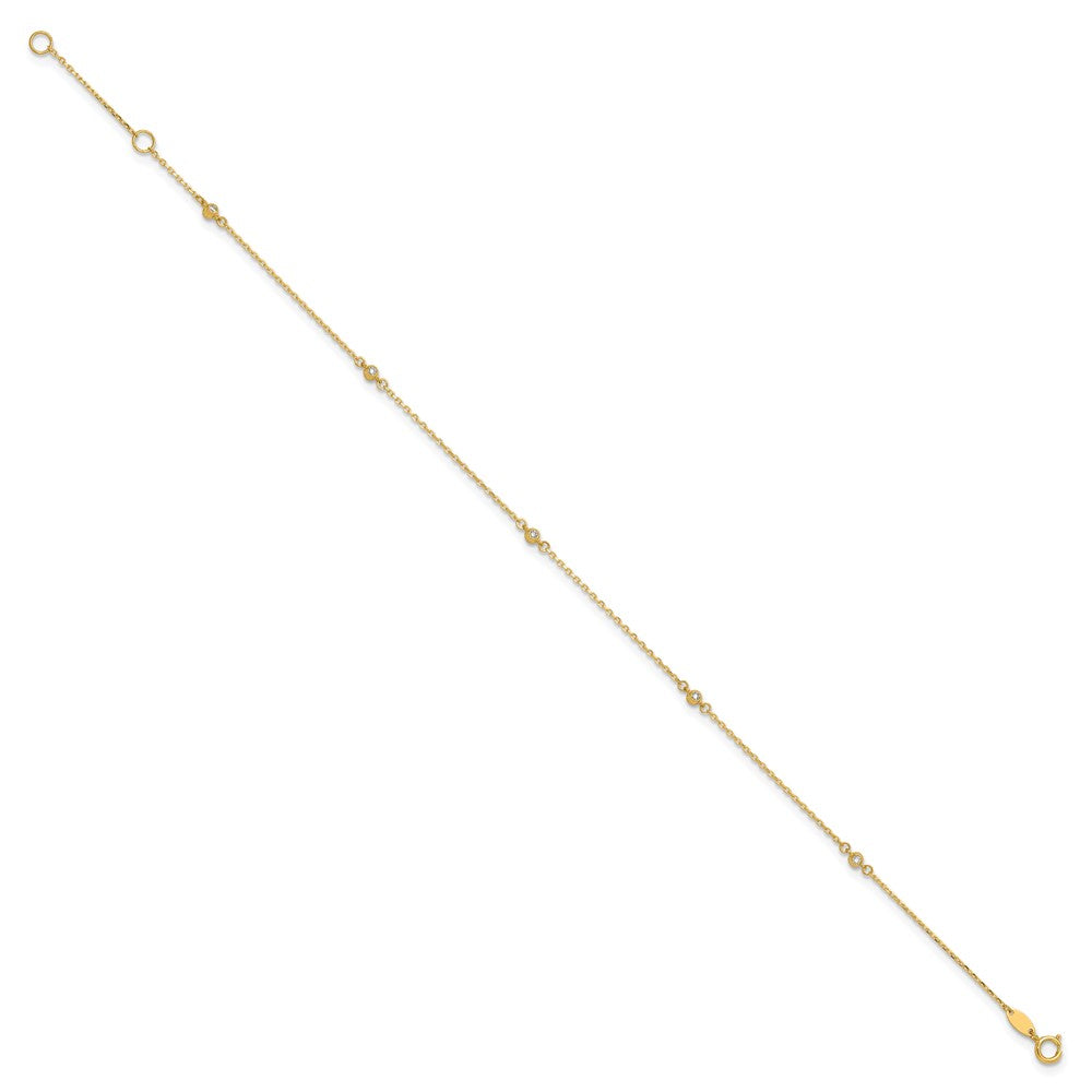 14K Yellow Gold Polished CZ 5 Station 9in with 1 in Ext. Anklet