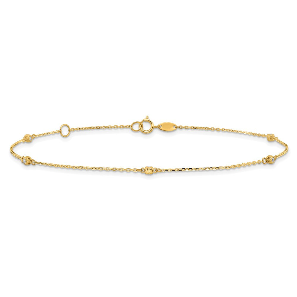 14K Yellow Gold Polished CZ 5 Station 9in with 1 in Ext. Anklet